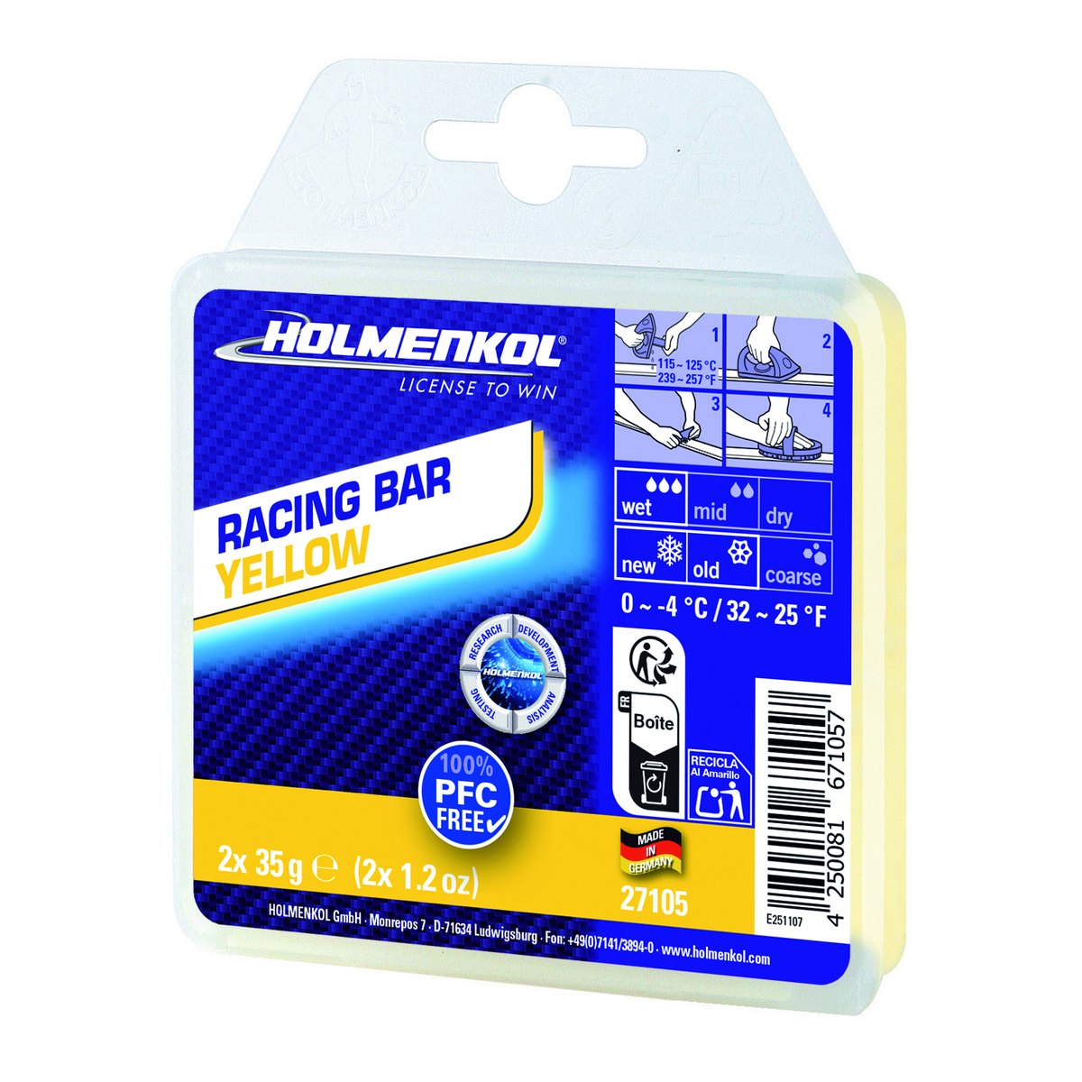 HOLMENKOL Racing 黄色蜡条（-4~0℃） · 70g